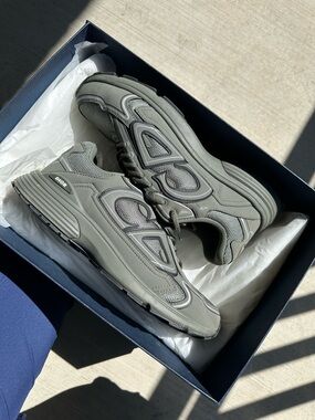 Dior Men’s Olive Gray Mesh & Leather Sneakers